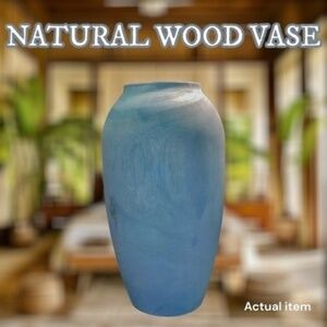 Blue/Gray Handmade Solid WOOD Vase-Vintage, Boho, Farmhouse, Rustic Decor NWT